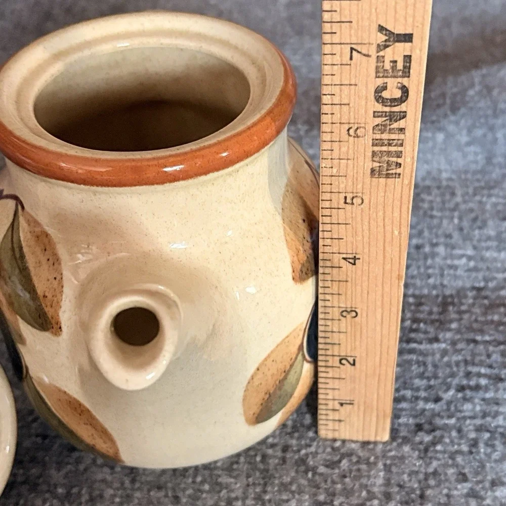Vintage Waechtersbach Teapot And‎ Creamer Plum Leaf West Germany Stoneware 1970s